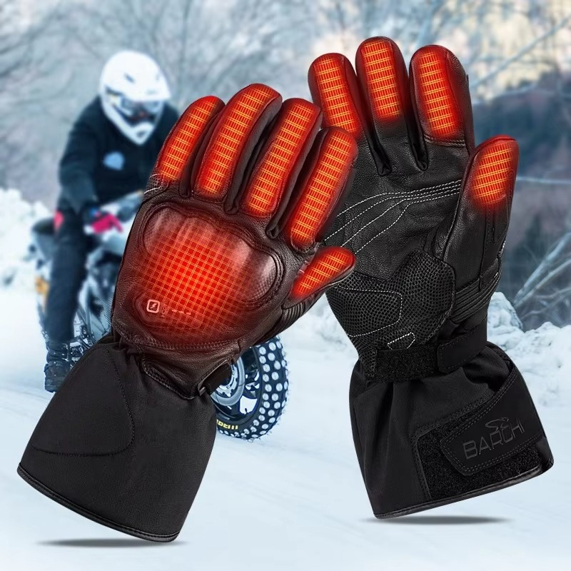 Heated Gloves Electric - Guantes de Motocicleta de Cuero Calefactados,